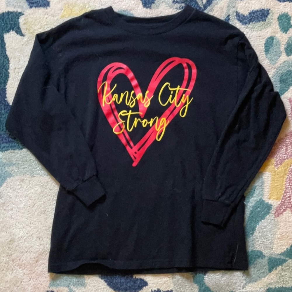 Gildan Black Long Sleeve Tee with Red Heart Design